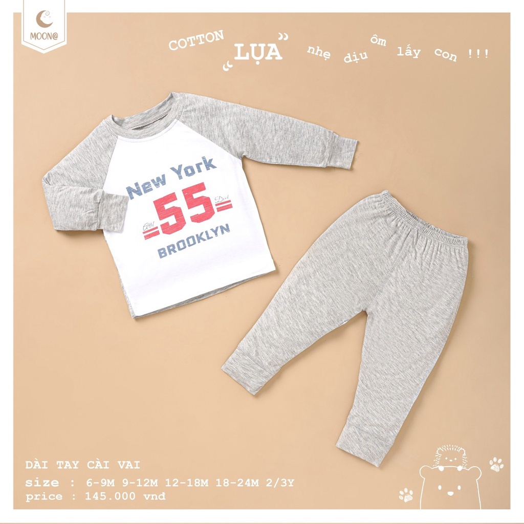 Moon@ quần áo trẻ em dài tay chất cotton lụa mềm mại cho bé trai bé gái màu đẹp