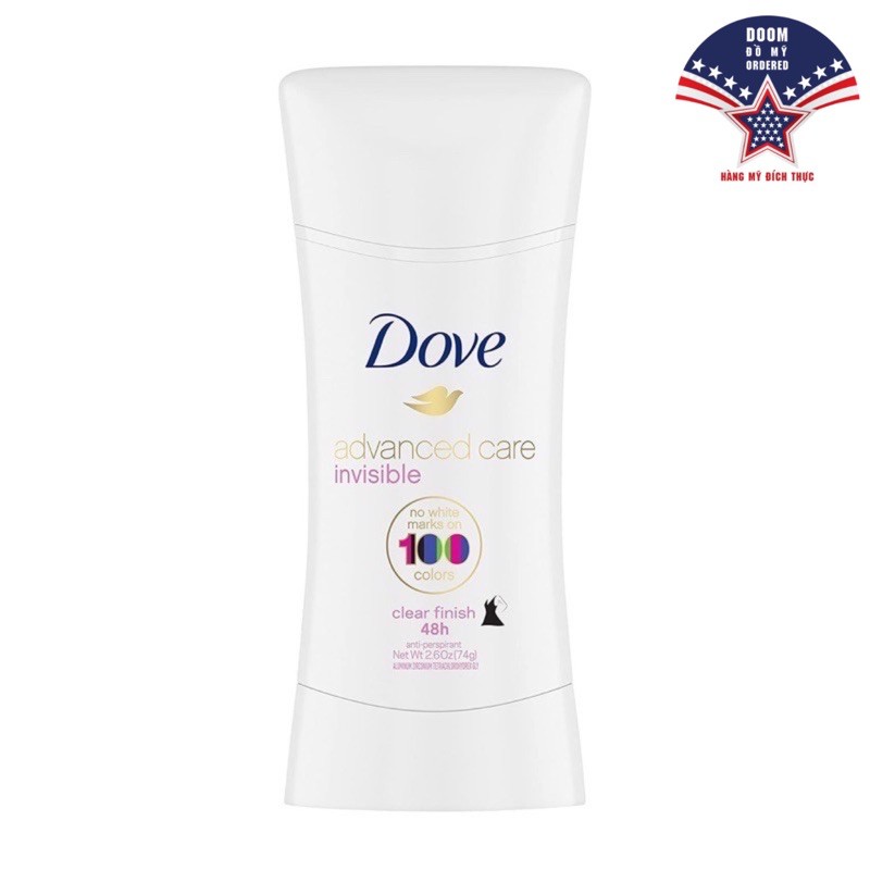 [Hàng Mỹ] Lăn sáp khử mùi nữ Dove Invisible Advanced Care 74g Cool Essentials | Clear Finish