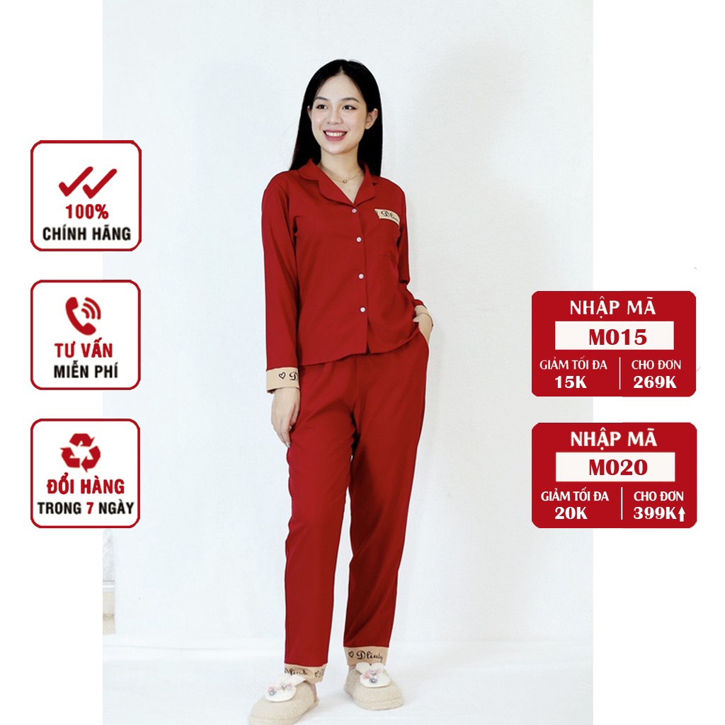 Đồ Bộ Pijama Dài Tay, Bộ Ngủ Lụa Tiểu Thư Áo Cộc, Quần Dài Viền Thêu Chữ Ký Kiểu Dáng Trẻ Trung - 𝑴𝑰𝑵𝑺𝑯𝑶𝑷