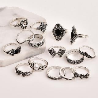 Vintage Boho Style Silver Plated Lotus Ring 15