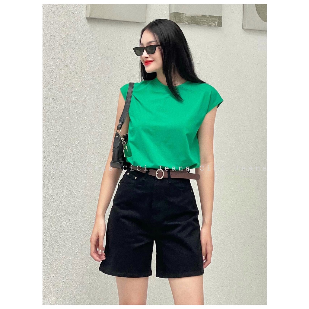 Quần Short Jean Ngố Nữ cạp cao CiCi, Quần Short Ống Rộng Lưng Cao Basic Chất Bò Phong Cách Ulzzang- CiCi Jeans