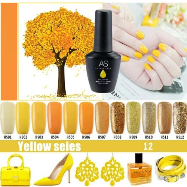 Sơn gel AS sơn móng tay gel màu vàng chanh nhũ kim tuyến chai 15ml mã HS