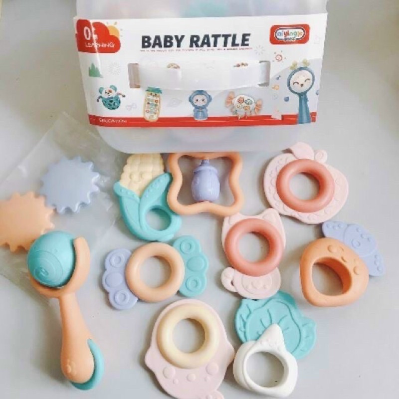 HỘP 10 cái Xúc Xắc kiêm Gặm nướu giảm ngứa lợi cho bé sơ sinh Baby Rattle