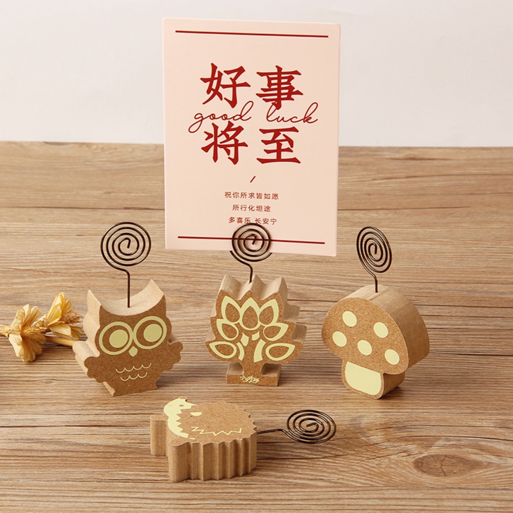 Kẹp ảnh để bàn đế gỗ hình con nhím, cú mèo,  cây, nấm, kẹp cardvisit, note, quà tặng ý nghĩa Tú Vy Studio