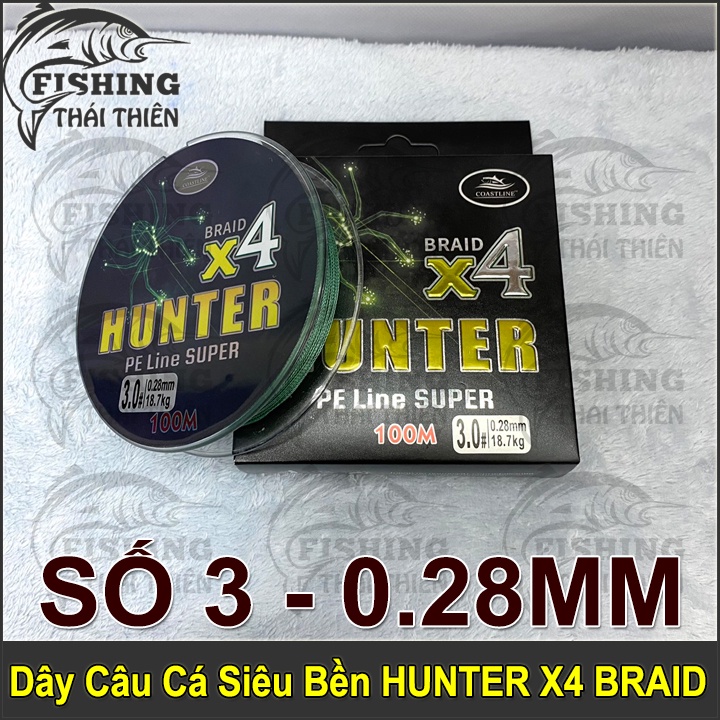 Dây Câu Cá Siêu Bền Coastline Hunter Braid X4, Dây Dù Câu Lure, Tóm Lưỡi Câu Cuộn 100m