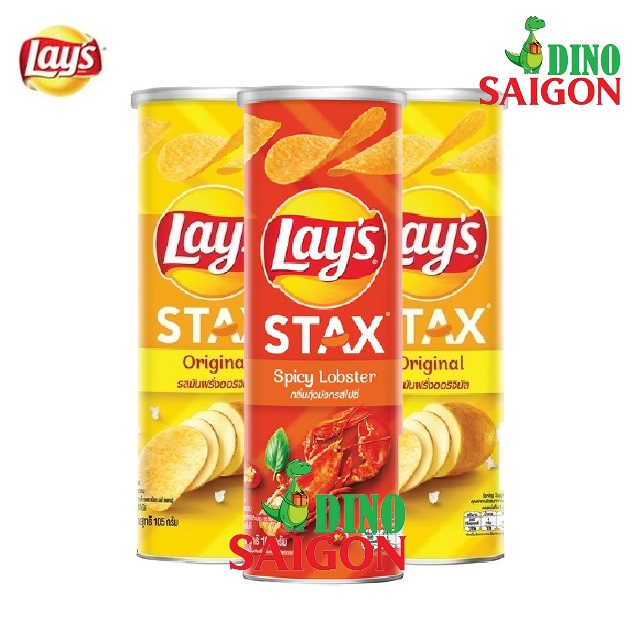 Combo 3 Hộp Bánh Snack Khoai Tây Lay's Stax Thái Lan 105g gồm 2 vị Tự Nhiên và 1 vị Tôm Hùm Nướng