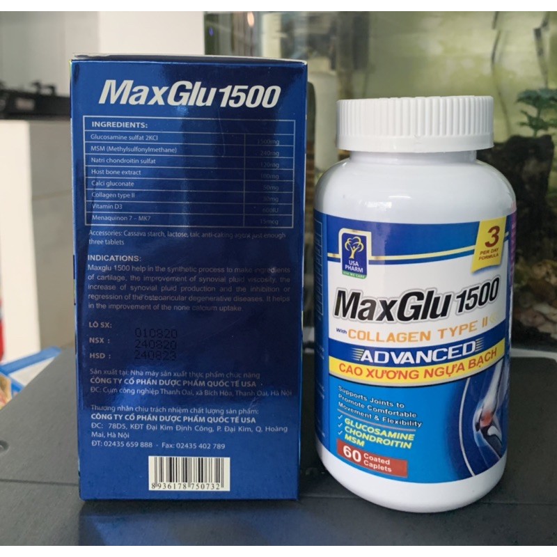 Maxglu 1500 Giúp phục hồi, tái tạo mô sụn khớp, tăng tiết dịch lọ 60 viên