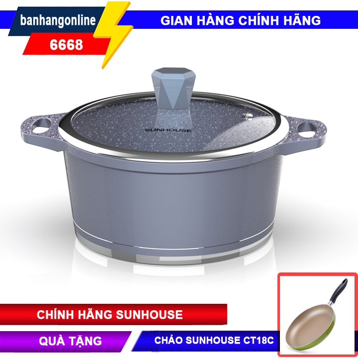 Nồi vân đá đáy từ SUNHOUSE MAMA 24cm SHG2024MMA + TẶNG CHẢO SUNHOUSE CT18C