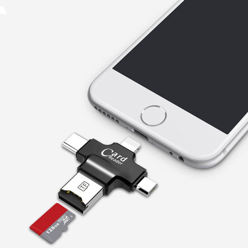 Đầu Đọc Thẻ Nhớ 4 Trong 1 Cho Iphone / Ipad / Android Usb / Otg / Type-c / Lightning