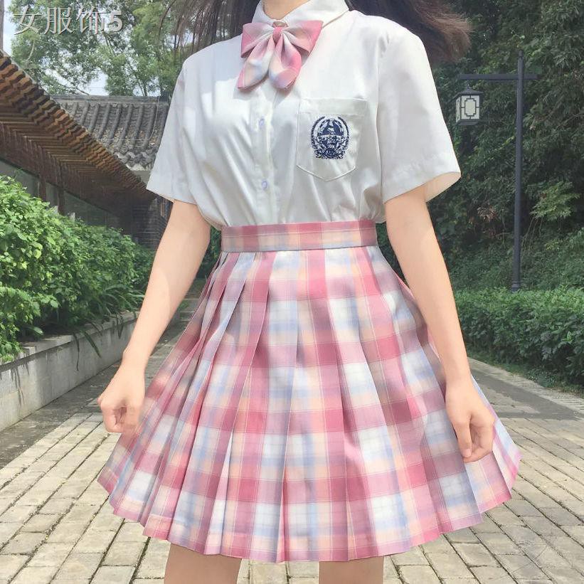 \ Xiaochun JK váy lưới màu hồng kẹo trái cây đồng phục nữ cô gái xếp li tại chỗ đích thực cùng một nhà máy