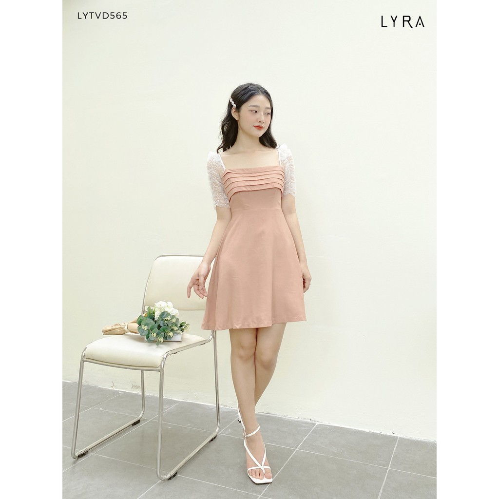 Váy nữ thiết kế by LYRA, chất đũi xước cổ vuông xếp ly trước ngực ngọt ngào, nữ tính-LYTVD565