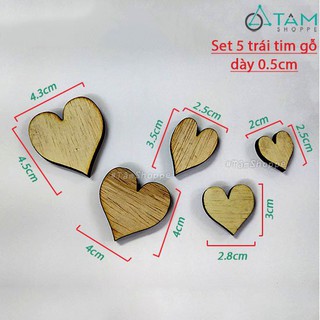 Set Trái tim gỗ trang trí (kích thước ngẫu nhiên) TTTM