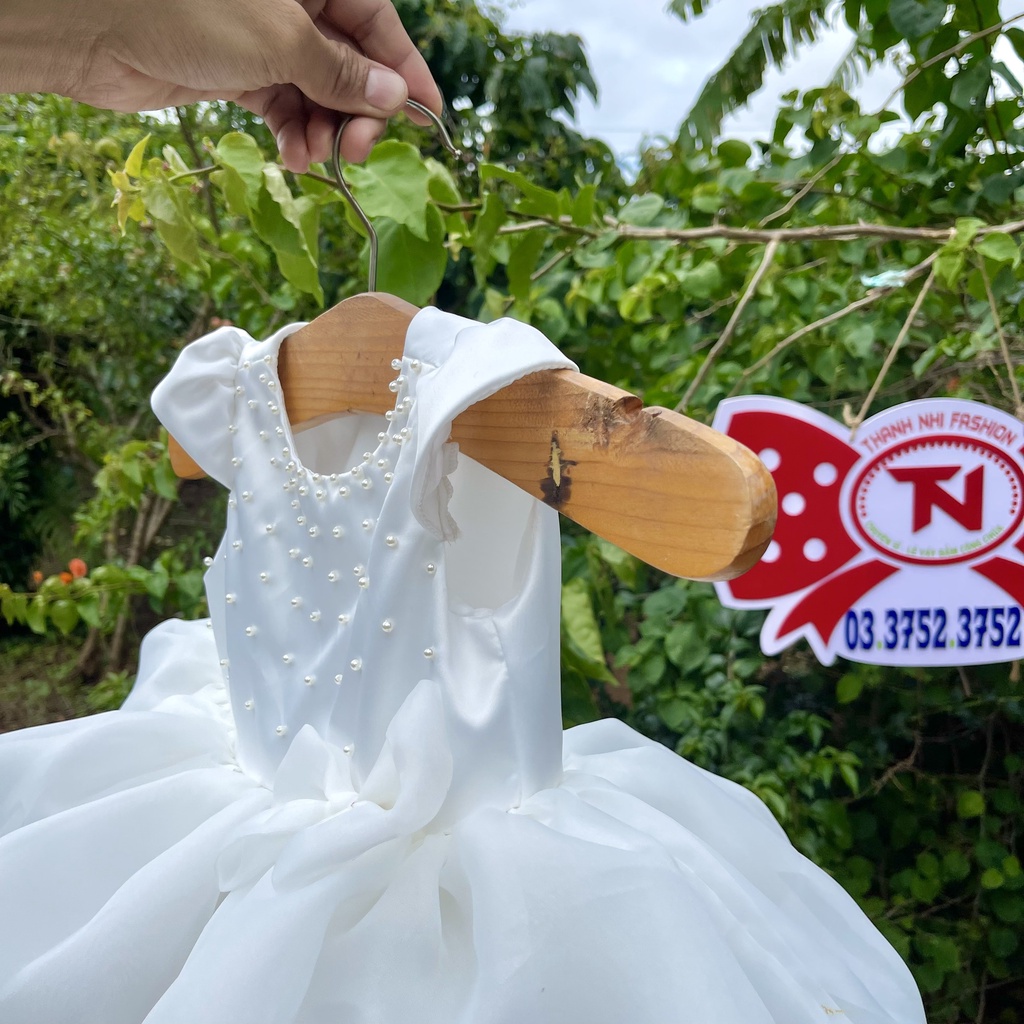Váy Bé Gái Trắng Đính Hạt Trai đáng yêu - Váy Công Chúa Thanh Nhi Fashion TN11722001