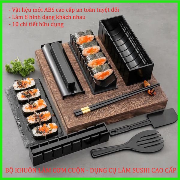 BỘ KHUÔN LÀM CƠM CUỘN - DỤNG CỤ LÀM SUSHI CAO CẤP 10 MÓN