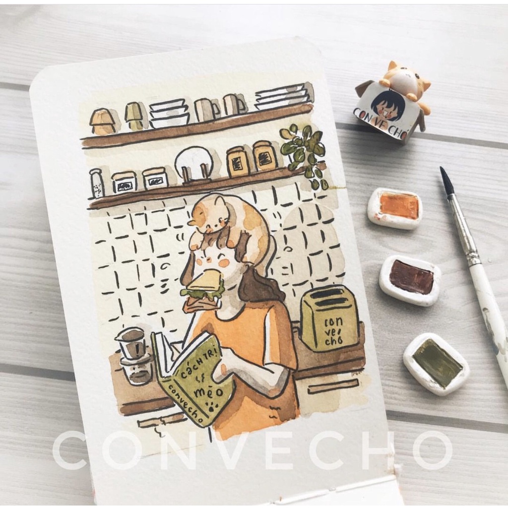 Postcard thiệp tô màu,tô tranh màu nước siêu cute siêu dễ thương giấy 300gsm, coldpress