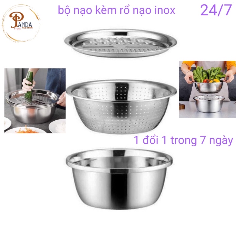 Bộ Rổ nạo inox 304,bộ nạo củ quả kèm rổ và chậu tiện lợi