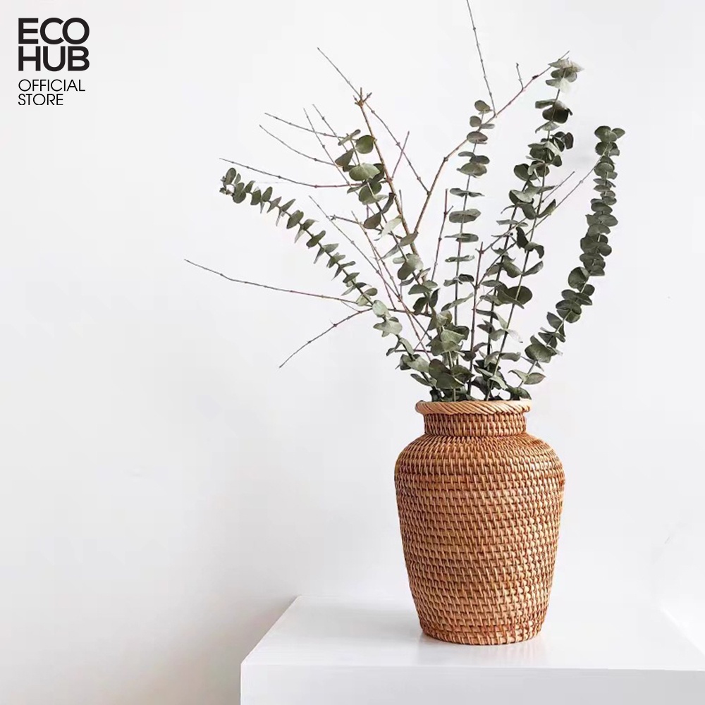 Bình hoa mây ECOHUB, bình hoa khô phòng khách,phòng ngủ, hoa trang trí (Rattan Flower Basket)