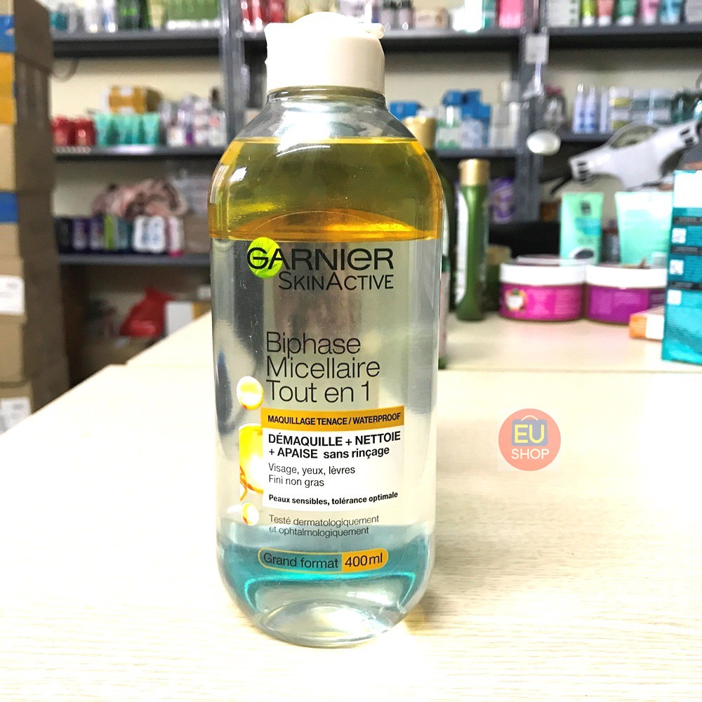 Nước tẩy trang Garnier Micellar với dầu (Trộn cùng dầu tẩy trang giúp làm sạch hơn với cả lớp trang điểm dầy)  Lọ 400ml