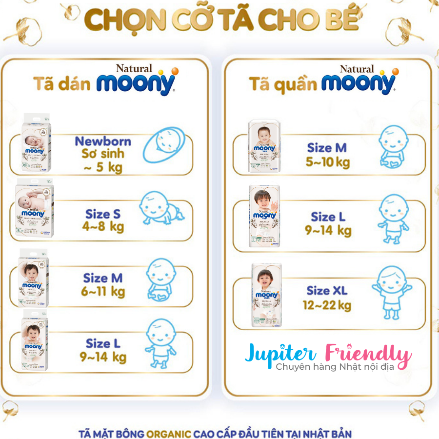 Bỉm-Tã Quần Moony Natural size M-46 miếng ( cho bé 5-10kg)