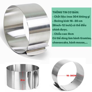 Khuôn Ring Mousse Tròn Thay đổi Kích Thước 16 - 30 Cm