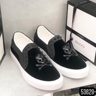 Slipon Philipp Plein đính đầu nâu xương chéo họa tiết da rắn nhung cực chất
