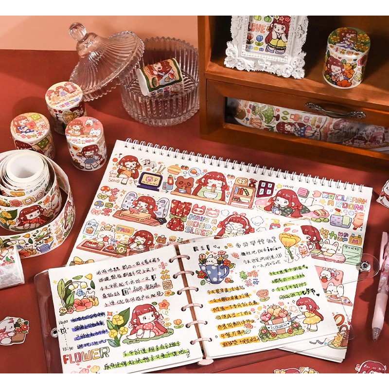 Washi tape cute băng keo trang trí sổ tay  Aki và Tiểu Khải 45mm x 5m