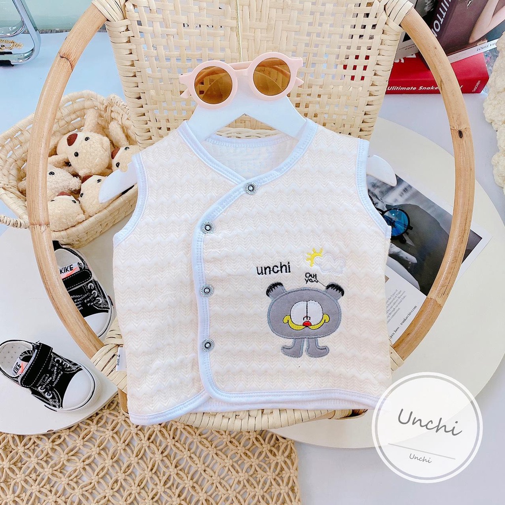 Áo gile dile gi lê Unchi cúc cài lệch vải nỉ xốp trần bông dày dặn mùa đông  cho bé trai gái 5-13kg