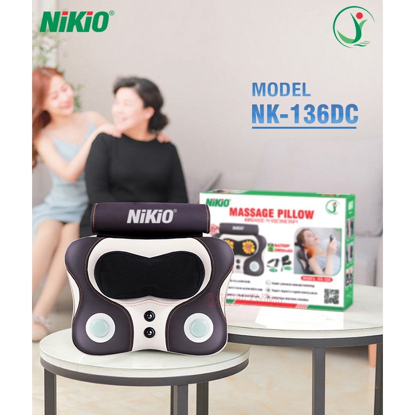 Gối Massage Cổ Vai Gáy Nikio NK-136AC Đấm Bóp, Massage Bi Lăn Chính Hãng - Dùng Được Trên Xe ÔTô
