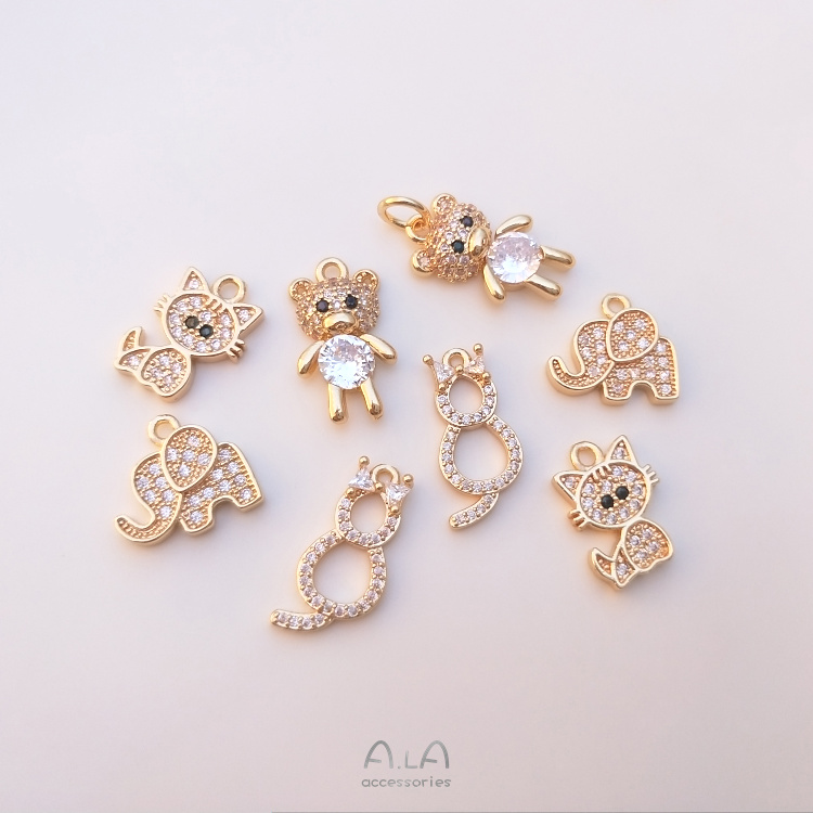 Mặt Dây Chuyền diy 14K Bằng Đồng Đính Đá Zircon Hình Gấu/Voi/Voi Dễ Thương Cho Bé