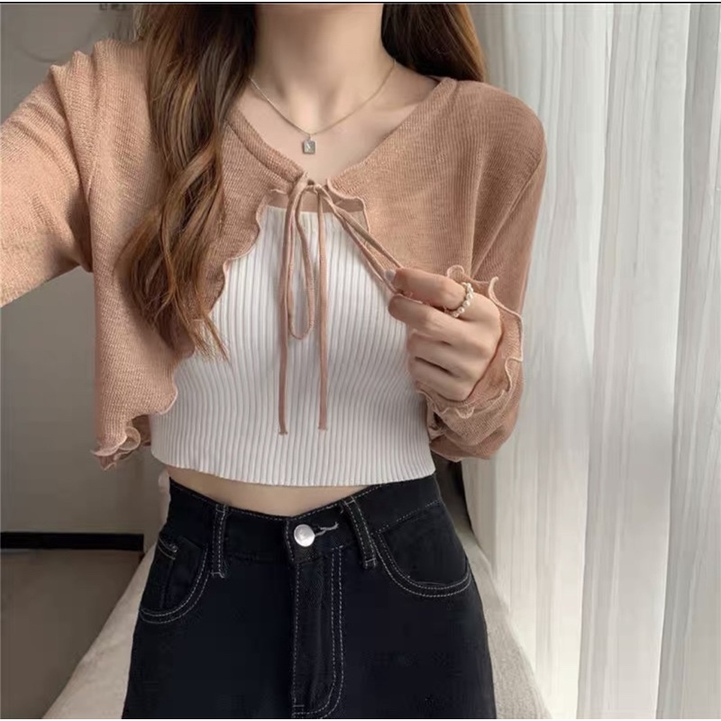 áo len khoác cardigan mỏng kiểu buộc nơ - màu pastel xinh iu - KO KÈM 2 DÂY (605#) | BigBuy360 - bigbuy360.vn