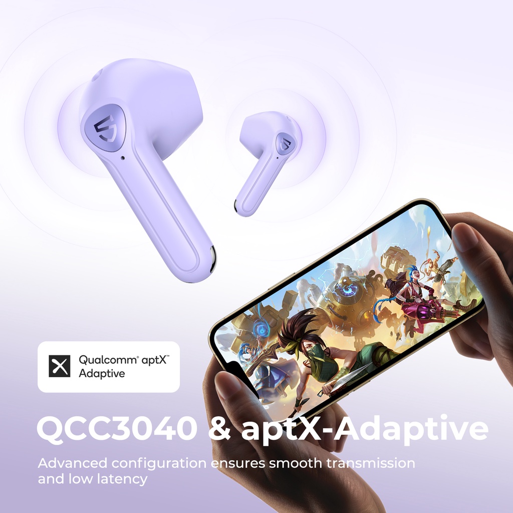 Tai nghe bluetooth SoundPEATS Air3 màu hồng QCC3040 AptX-Adaptive chơi game trong 5 giờ