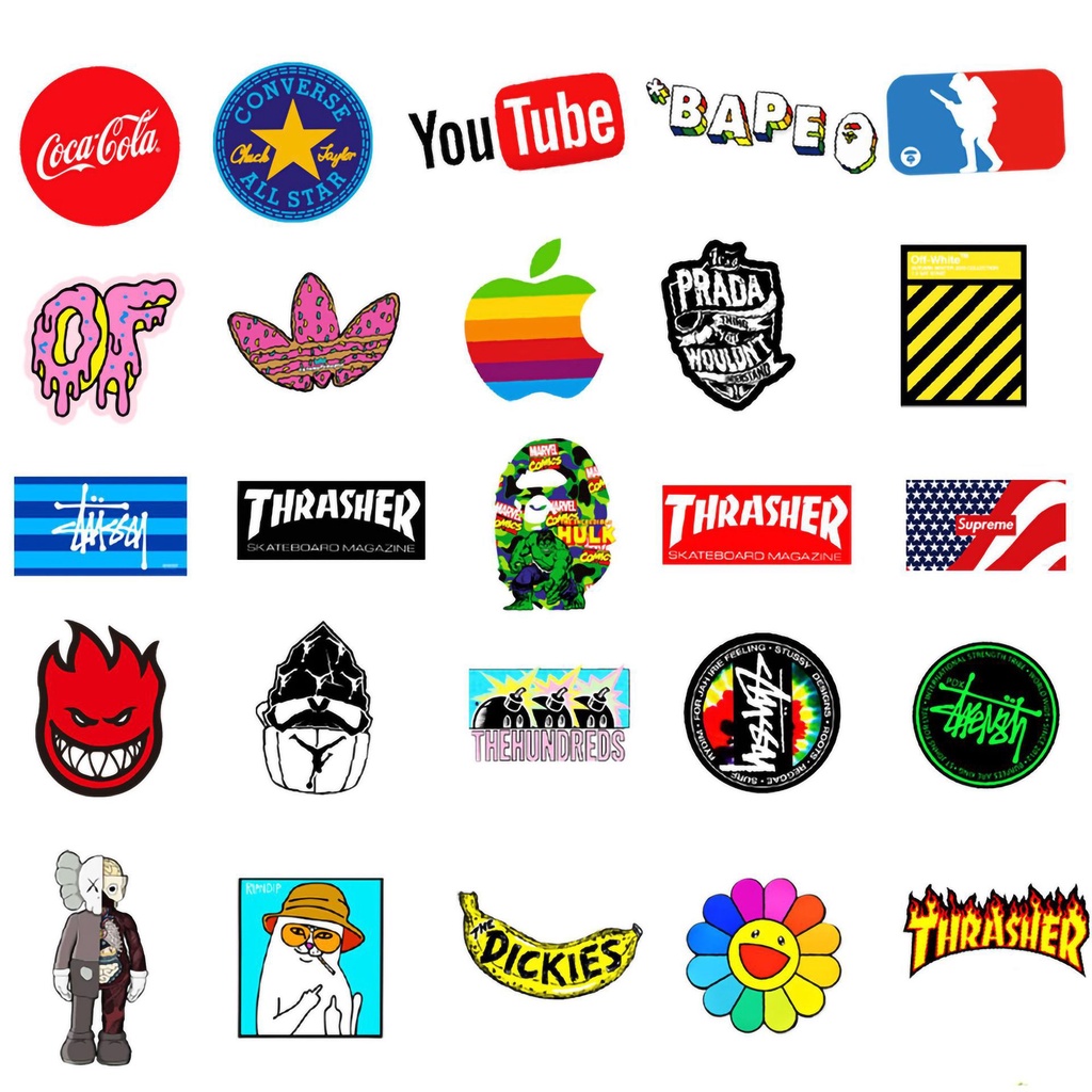 100 Sticker chống nước Chủ đề THỜI TRANG ĐƯỜNG PHỐ miếng dán graffiti dán mũ bảo hiểm, laptop cốc nước ván trượt