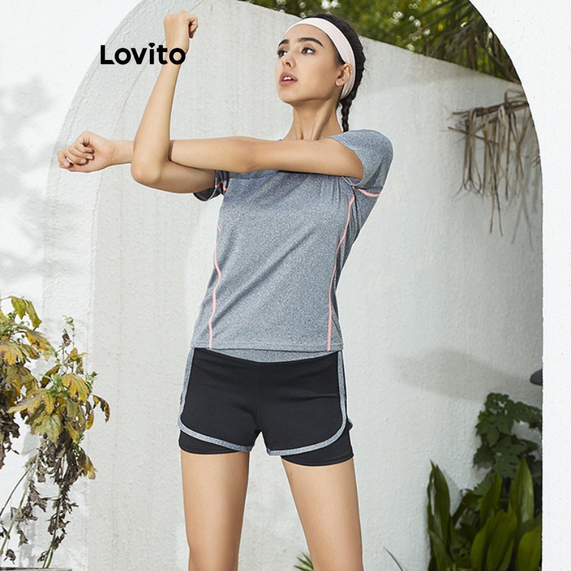 Bộ đồ thể thao Lovito lưng cao chất liệu vải nhanh khô cho nữ L02130 (Gray) - Hàng mới về