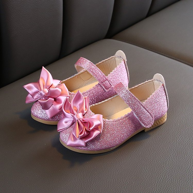 Giày búp bê đế PU mềm đính nơ lấp lánh 3 màu sắc tùy chọn thời trang cho bé gái