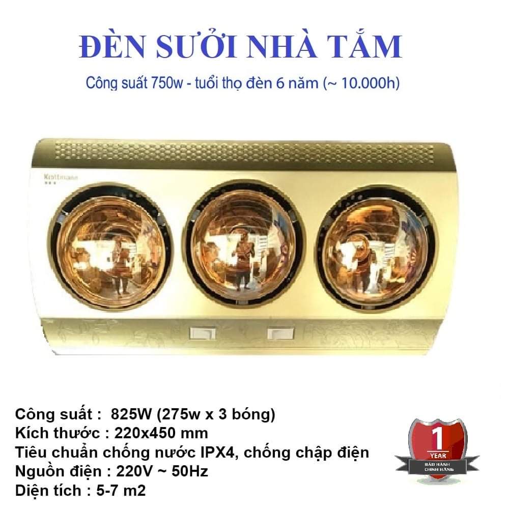 Đèn Sưởi Nhà Tắm 2 - 3 Bóng Sưởi Chống Lóa Chống Nước Chống Bỏng Da Công Nghệ Đức