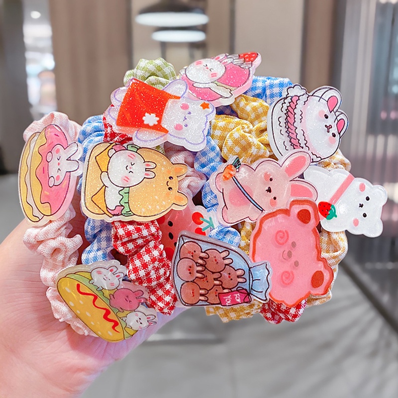 Set 5 dây buộc tóc co giãn họa tiết hoạt hình dễ thương cho bé gái