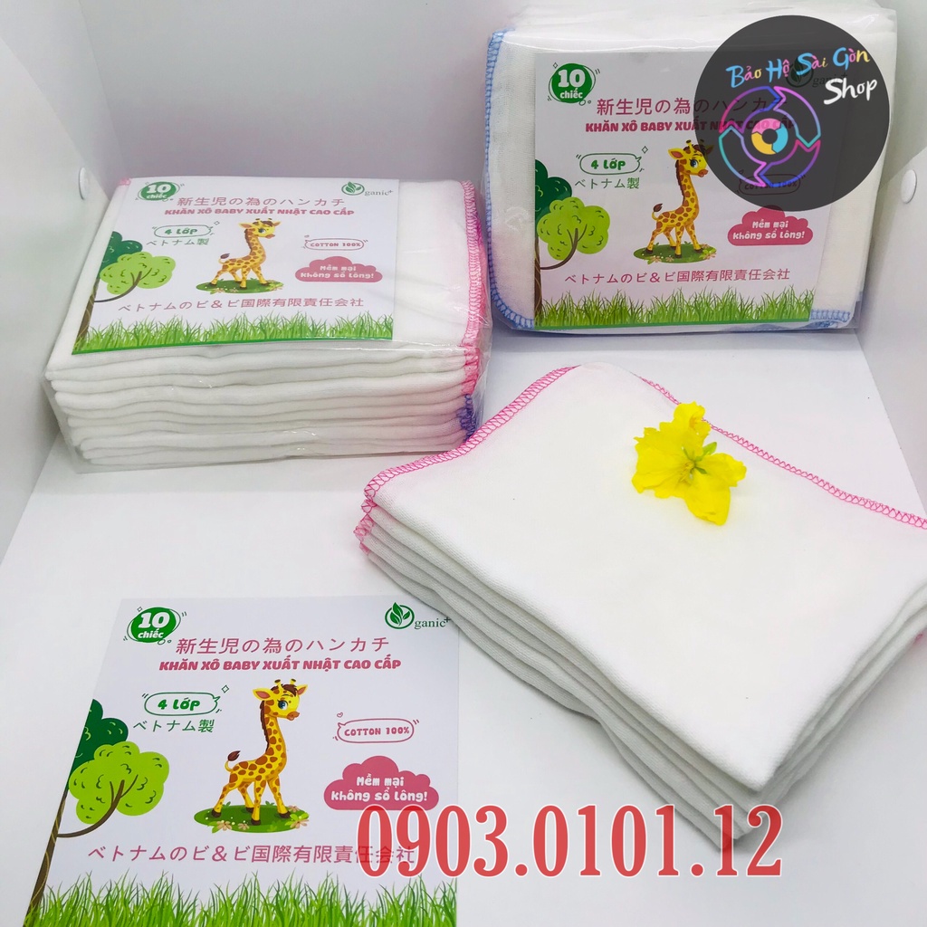 Khăn sữa baby xuất Nhật, Khăn xô đa năng cao cấp 100% cotton tự nhiên dày 4 Lớp mềm mịn không xù lông (set 10 cái)