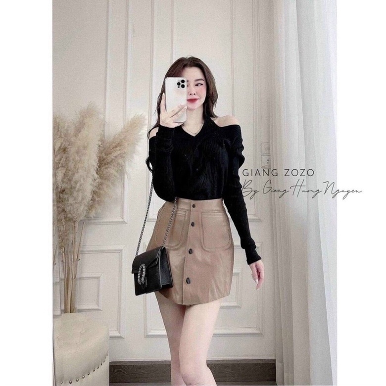 áo len dệt kim xoắn giữa mix dây cổ