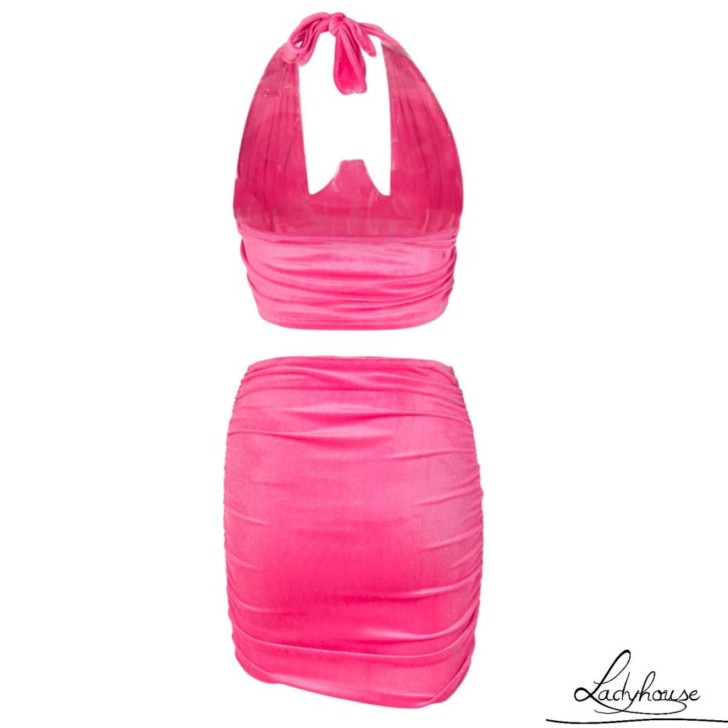 Bộ Trang Phục 2 Mảnh Gồm Áo Không Tay Hở Lưng Và Chân Váy Xếp Ly Màu Sắc Cho Nữ