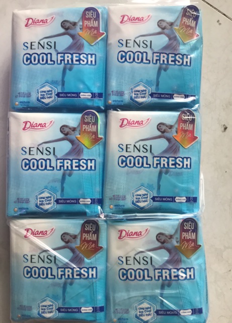 BĂNG VỆ SINH DIANA SENSI COOL FRESH SIÊU MỎNG không cánh 8 MIẾNG ( mẫu mới)