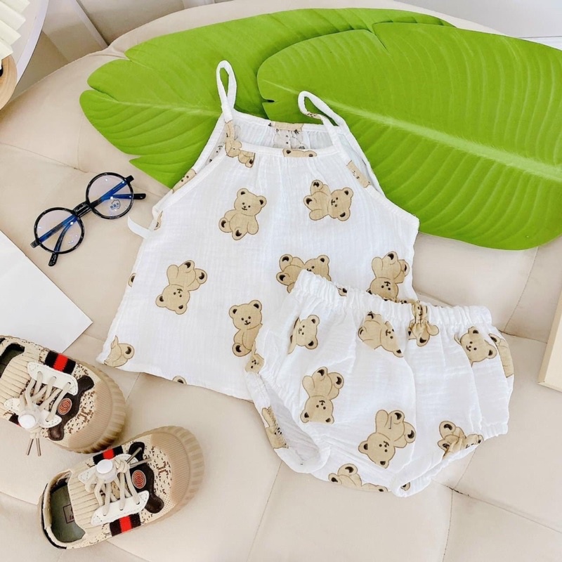 vải xô muslin 2 lớp cao cấp , gấu teddy béo