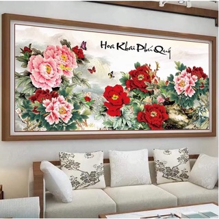 Tranh Thêu Hoa khai Phú Quý Lv3401- Tranh Đính Đá Hoa khai Phú Quý Lv541