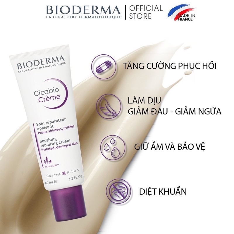 {100ml} Kem dưỡng phục hồi da Bioderma Cicabio Creme { Bioderma tím}