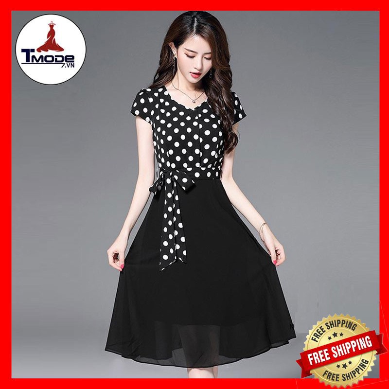 [VIDEO + ẢNH THẬT] ĐẦM XÒE CHẤM BI SIZE M, L, XL TAY CON CỘT NƠ THỜI TRANG CÔNG SỞ | BigBuy360 - bigbuy360.vn