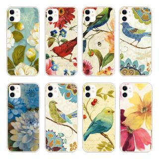 Cartoon Flower Bird Back Cover compatible for iphone 12 Pro Max 5G/i12 Mini/SE 2020/compatible for iphone 4 4S 4G Soft TPU Case Shockproof