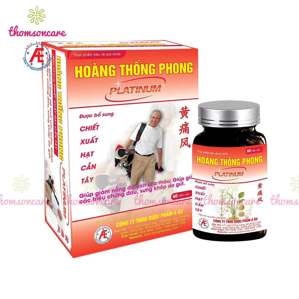 Hoàng thống phong Platinum Lọ 60v Hàm lượng cao Mẫu mới, giảm gout, acid uric mỡ máu cho người bị gút