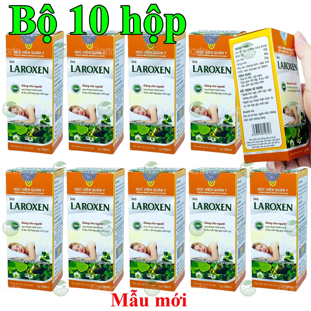 [HÀNG CHUẨN HỌC VIỆN QUÂN Y] Bộ 10 hộp Siro thảo dược Laroxen Học Viện Quân Y (100ml x 10) giúp ngủ ngon, ngủ sâu giấc