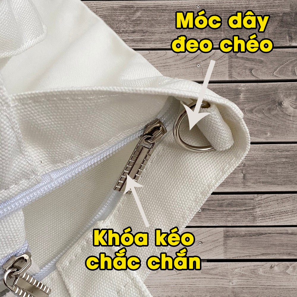 Túi tote đeo chéo vải bố CANVAS có thể đeo vai in hình túp lều AH1483-6E8