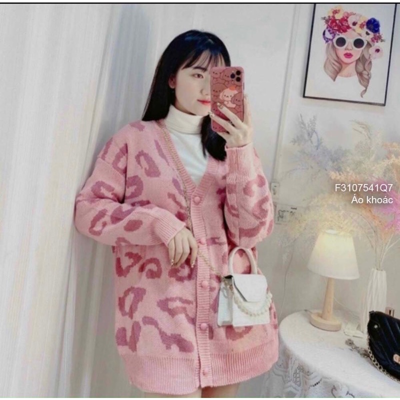 Áo khoác len hoạ tiết đốm dài tay nút gài TT3107