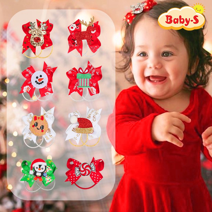 Thun cột tóc Noel phối nơ to họa tiết Giáng sinh đủ màu sắc siêu đáng yêu Baby-S – SNOEL010